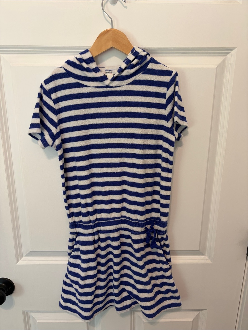 Crewcuts Blue and White Striped Hooded Terrycloth Swim Coverup